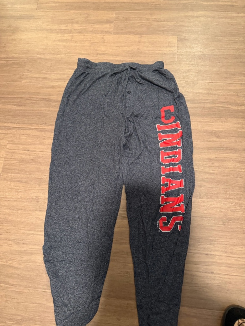 Dark Gray men’s Sweatpants with Red 'INDIANS' Side Graphic